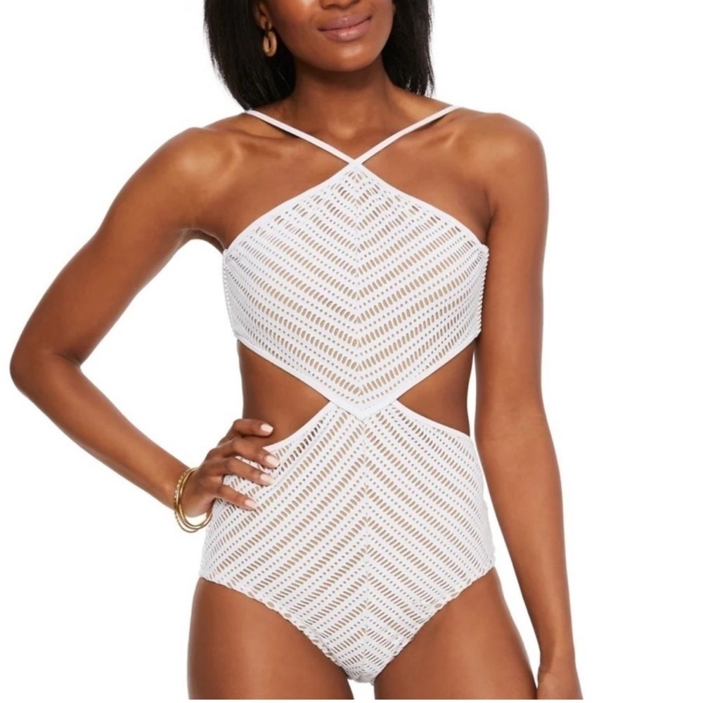 Bar III Womens crochet cut out monokini Swimsuit in white size L